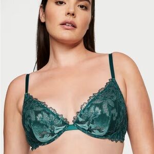 Teal Lace Ziggy Glam Floral Embroidery Low-Cut Demi Bra m never worn